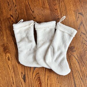 White Faux Fur Christmas Stockings; lot of 3
